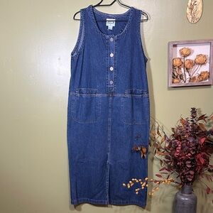 Vintage Y2K 90s Denim Sleeveless Overall Dress with pockets-Exit Where? Large